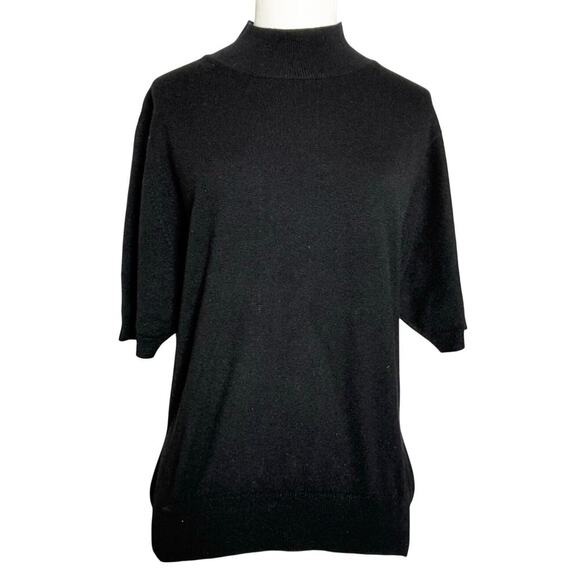 Nieman Marcus 100% Pure Cashmere Short Sleeve Sweater Womens Large Black - Picture 2 of 5